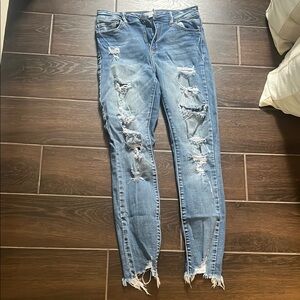 Cello Blue Skinny Jeans with Distressed Details
